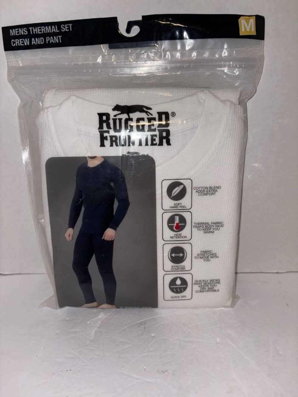 Rugged Frontier Men Medium Thermal  Layer Set Crew Top & Pant White 2 Piece